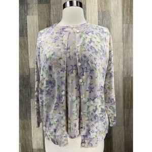 Pendleton Women's Size Large Floral Violet Silk Blend Cardigan Sweater Set
